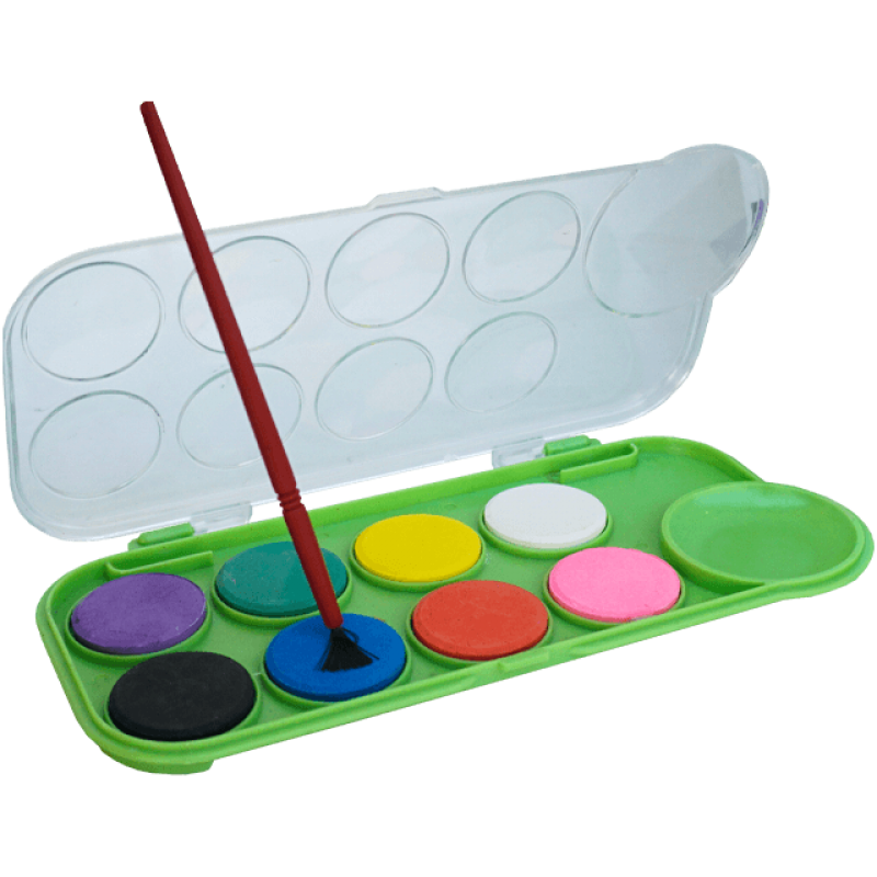 Set de acuarele 8 culori cu pigment si cu o pensula din plastic, 18.2x8.5 CM
