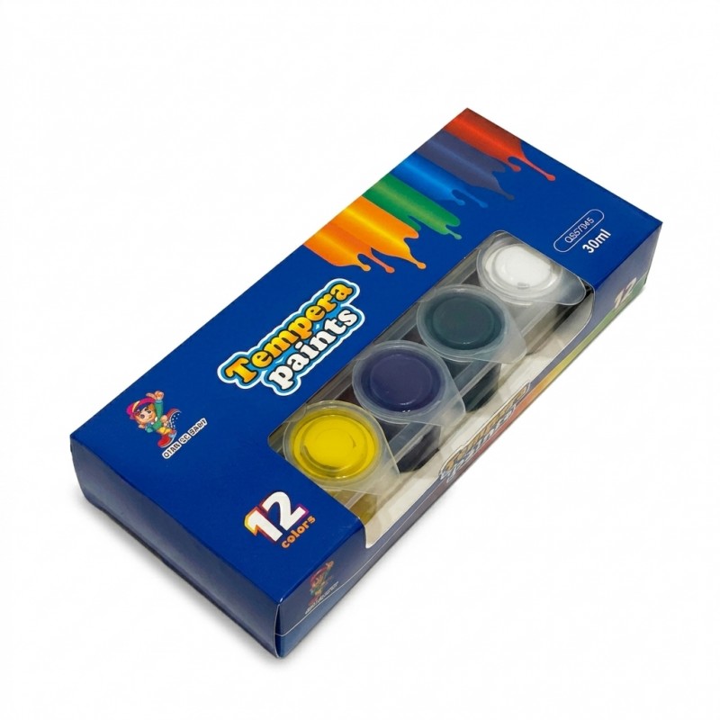 Set acuarele tempera borcanele 30 ml 12 culori pictura copii scoala Adison