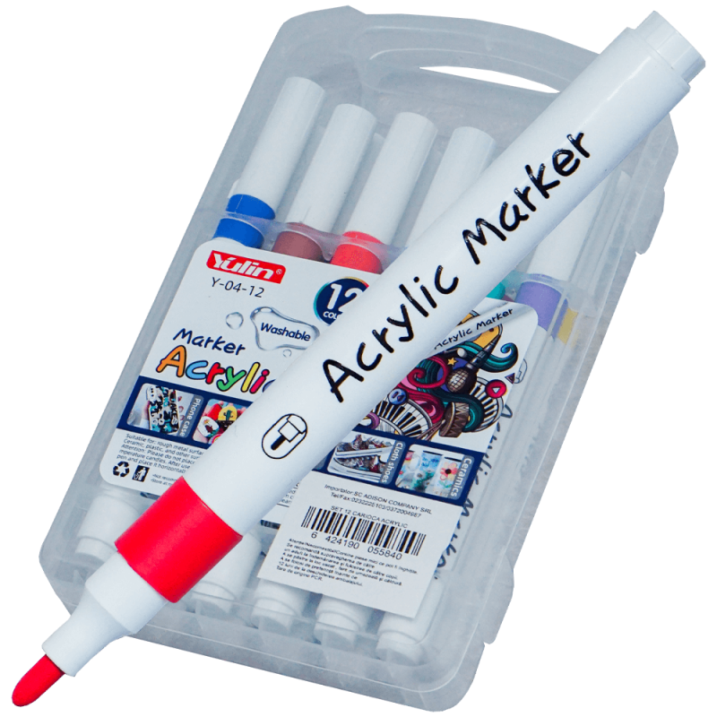 Carioci acrilice washable pentru desen si hobby 12 culori, Yulin