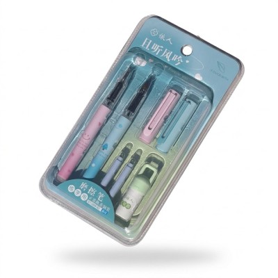 Set 2 stilouri friction școlare roz și bleu cerneală albastră 6108M