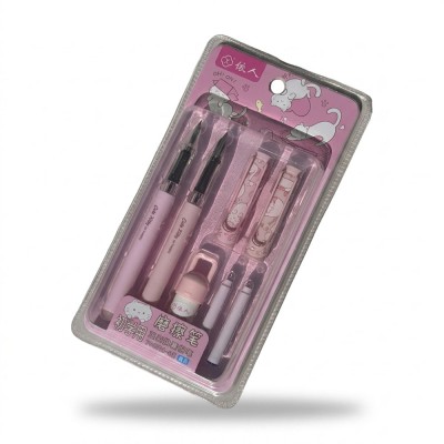 Set 2 stilouri friction școlare cu cerneală albastră model pisici 7087M