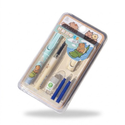Set 2 stilouri friction școlare cu cerneală albastră capybara 0911GM