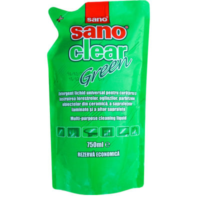 Detergent pentru geamuri Sano Clear Green Rezerva 750 ml