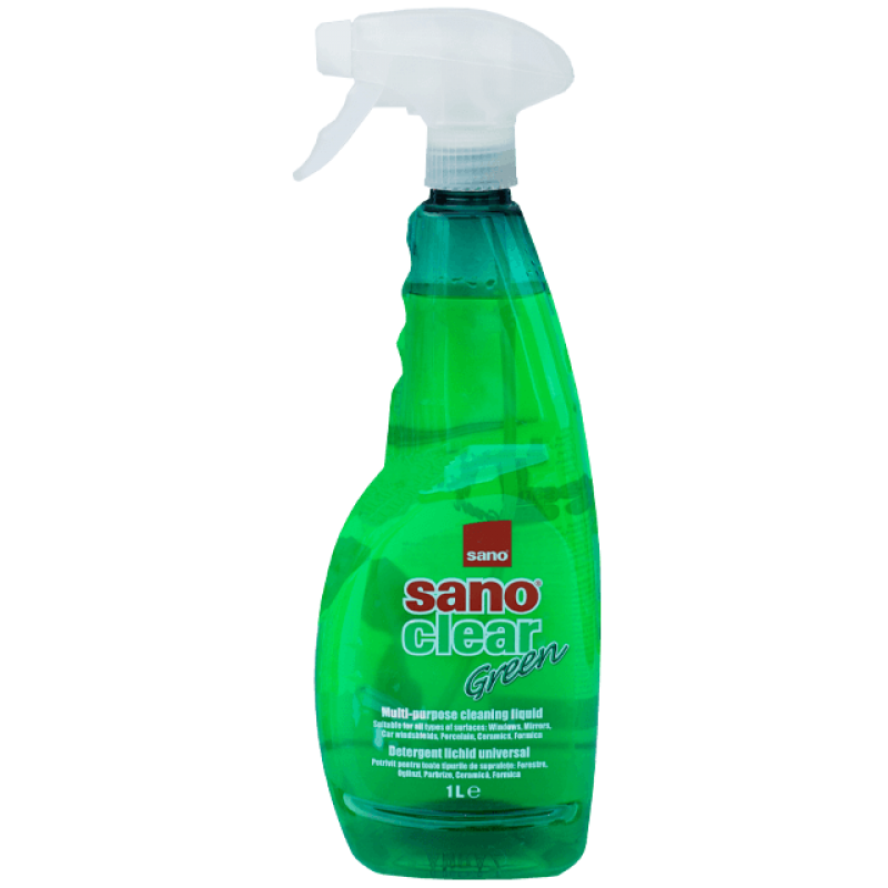 Detergent pentru curățat geamuri, cu pulverizator, Sano Clear Green Trigger, 1 litru