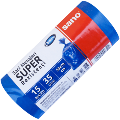 Saci menajeri Sano Optima, 35 L, albaștri, 15 buc