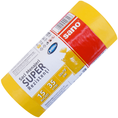 Saci menajeri Sano Optima, 35 L, galbeni, 15 buc 