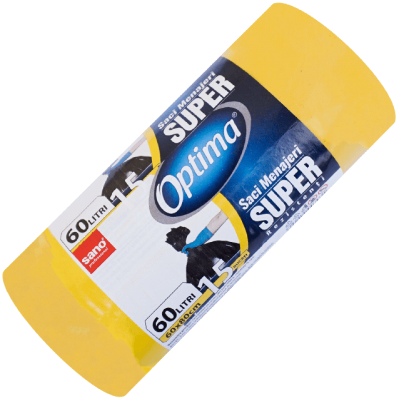 Saci menajeri Sano Optima Super, 60 L, galbeni, 15 buc 