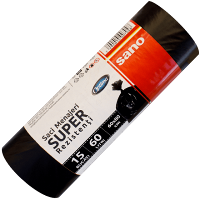 Saci menajeri Sano Optima Super, 60 L, negri, 15 buc