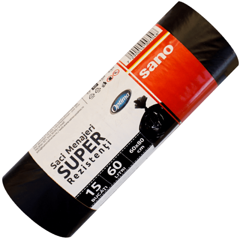 Saci menajeri Sano Optima Super, 60 L, negri, 15 buc