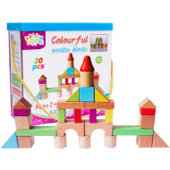 Set 30 cuburi lemn copii Montessori forme colorate constructie 2+ ani Adison