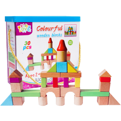 Set 30 cuburi lemn copii Montessori forme colorate constructie 2+ ani Adison