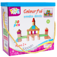 Set 30 cuburi lemn copii Montessori forme colorate constructie 2+ ani Adison