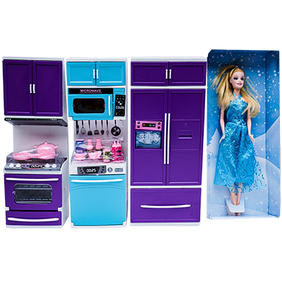 Set Papusa cu bucatarie din 3 corpuri cu accesorii  
