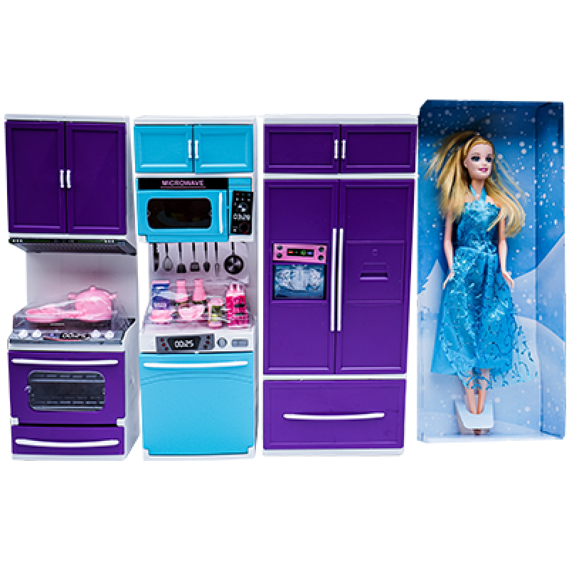 Set Papusa cu bucatarie din 3 corpuri cu accesorii  