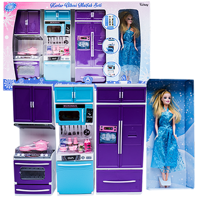 Set Papusa cu bucatarie din 3 corpuri cu accesorii  