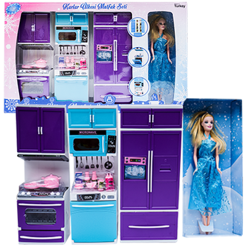 Set Papusa cu bucatarie din 3 corpuri cu accesorii  