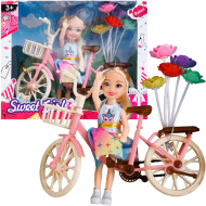 Set de joaca papusa cu bicicleta si flori