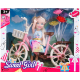 Set de joaca papusa cu bicicleta si flori