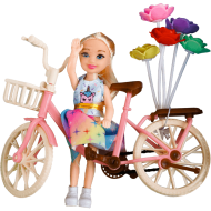 Set de joaca papusa cu bicicleta si flori