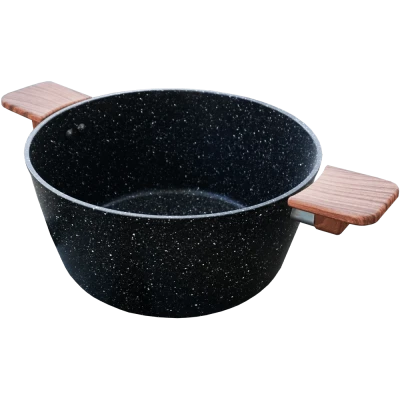 Oala de granit, antiaderenta, cu manere din lemn, fara capac, 26 CM