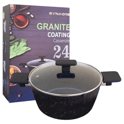 Oala granit 24 cm cu capac din sticla, Synmore