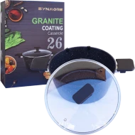 Oala granit 26 cm cu capac din sticla, Synmore