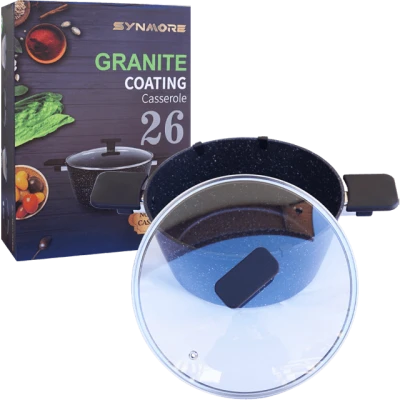 Oala granit 26 cm cu capac din sticla, Synmore