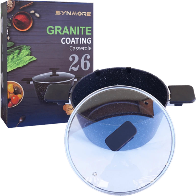 Oala granit 26 cm cu capac din sticla, Synmore