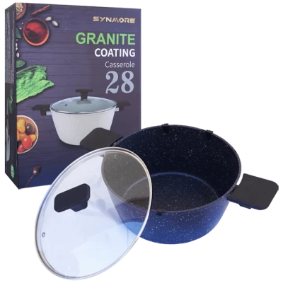 Oala granit 28 cm cu capac sticla, Synmore