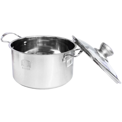 Oala inox 26 cm 7L cu capac sticla termorezistent Adison
