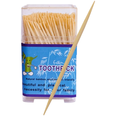 Set 400 de scobitori din bambus, in recipient de plastic, 6.2 CM