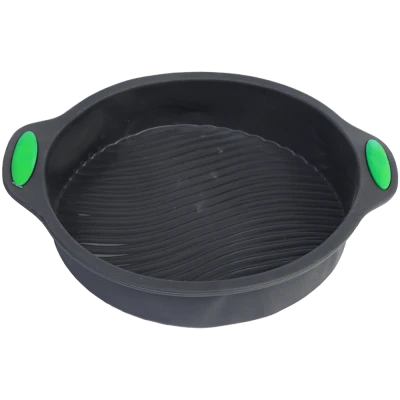 Tava rotunda din silicon termorezistent, antiaderenta, cu manere, pentru copt prajituri, gri, 22.6 CM