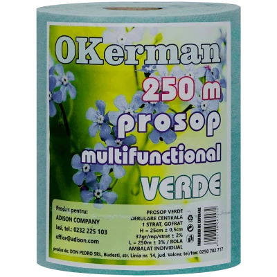 Rola prosop hartie industriala verde 250 m, 1 strat Okerman