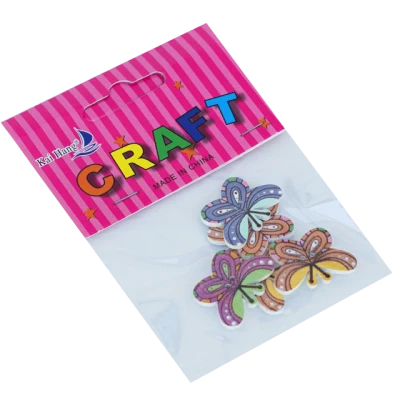 Accesorii pentru craft - fluturi din lemn, multicolori, 5 buc*12 pungute/set