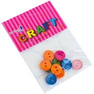 Accesorii pentru craft - nasturei din lemn in diverse culori, 10 buc*12 pungute/set