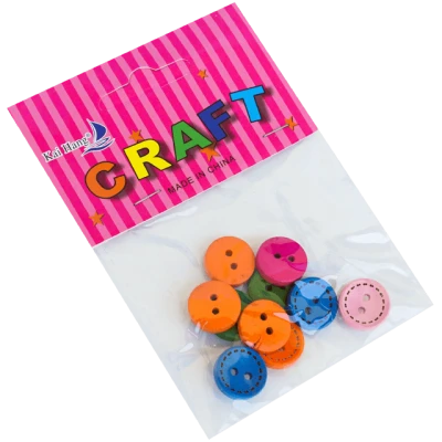 Accesorii pentru craft - nasturei din lemn in diverse culori, 10 buc*12 pungute/set