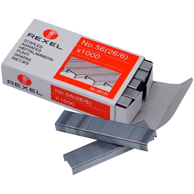 Capse metalice 26/6 Rexel No. 56, 1000 bucati, pentru hartie