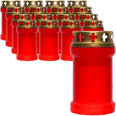 Set 16 candele rosii 20 ore cu capac metalic pentru cimitir 80 g Zniczplast