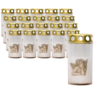 Set 20 candele albe 25 ore cu capac metalic pentru cimitir model ingeras 100 g Zniczplast