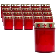 Set 20 candele rosii 20 ore cu capac metalic pentru cimitir 80 g K1-100 Zniczplast