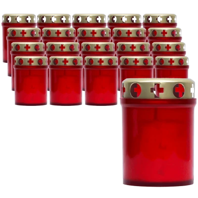 Set 20 candele rosii 20 ore cu capac metalic pentru cimitir 80 g K1-100 Zniczplast