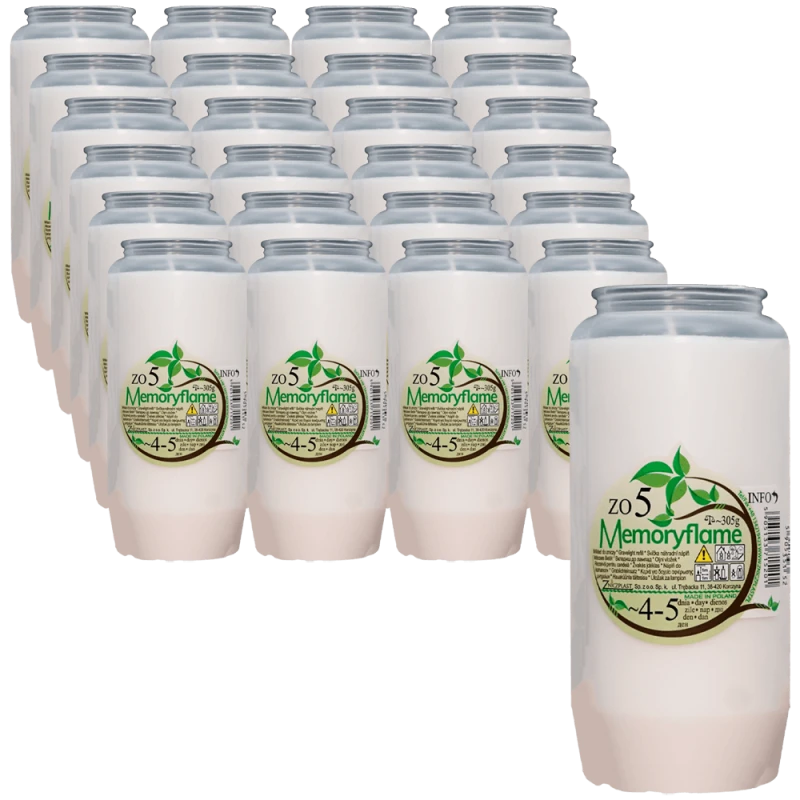 Set 24 candele albe cu ulei 5 zile pentru cimitir ZO5 Memoryflame 305 g Zniczplast