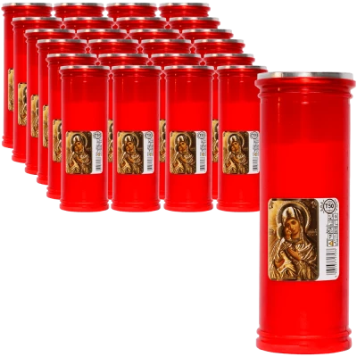 Set 24 candele rosii 57 ore cu capac anti-vant pentru cimitir T50 Zniczplast