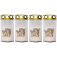Set 4 candele albe 25 ore cu capac metalic pentru cimitir model inger 100 g Zniczplast