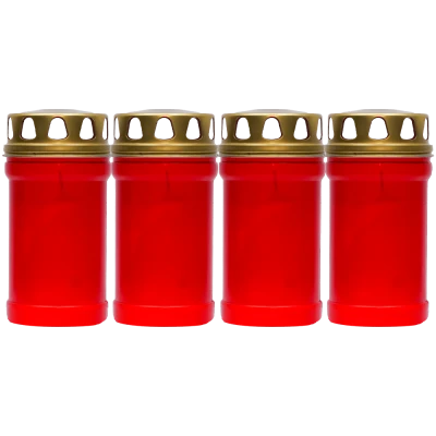 Set 4 candele rosii 38 ore cu capac metalic pentru cimitir 140 g T30LL Zniczplast