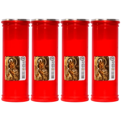 Set 4 candele rosii 57 ore cu capac anti-vant pentru cimitir T50 Zniczplast