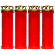Set 4 candele rosii 98 ore cu capac metalic pentru cimitir Zniczplast