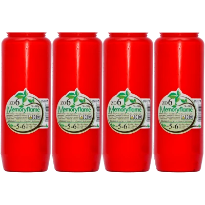 Set 4 candele rosii cu ulei 5-6 zile 380 g pentru cimitir ZO6 Memoryflame 