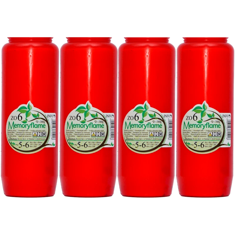 Set 4 candele rosii cu ulei 5-6 zile 380 g pentru cimitir ZO6 Memoryflame 