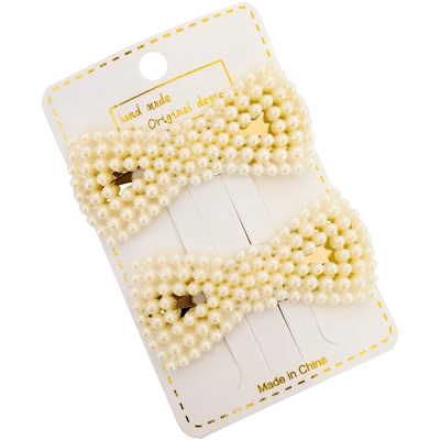 Set 24 clamite in forma de fundita, cu perle, pentru stilizarea coafurii 7.5 CM